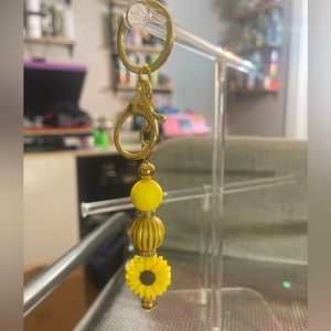 Gold sunflower keychain for purse bookbag pocket book